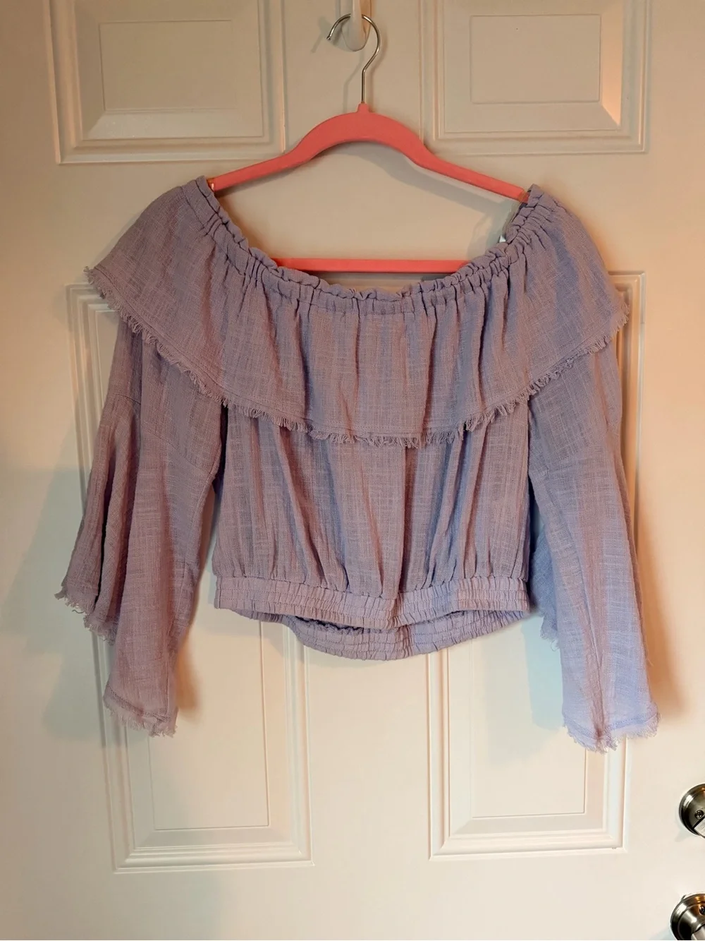 FAVLUX Lavender Off-Shoulder Ruffle Top - Picture 1 of 5
